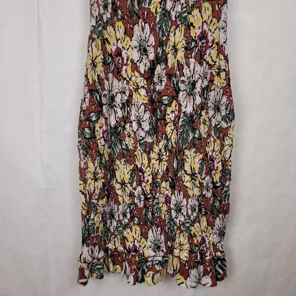 Faithful the Brand brown and yellow floral smocked ruffle hem linen dress Size 4 - Picture 7 of 13